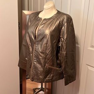 Charter club pho gold leather jacket with gold zipper details
